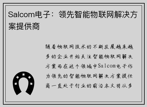 Salcom电子：领先智能物联网解决方案提供商